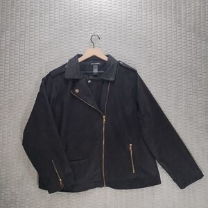 Ashley Stewart Black Faux Suede Moto Jacket with Gold Accents-Edgy-Sz 22/24